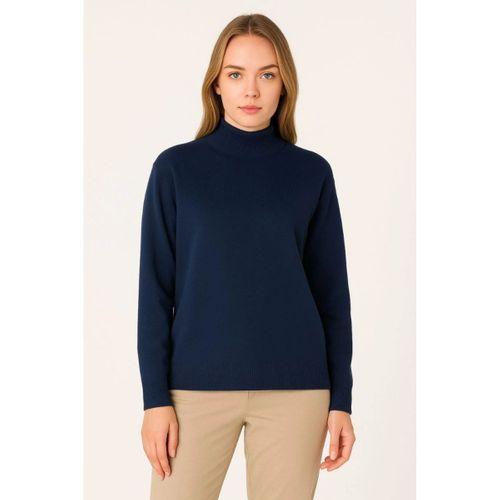 Yarım Boğaz Triko Kazak Yumuşak Dokulu Pamuklu Ince Dokuma, Uzun Kollu Rahat Regular Kalıp - Lacivert