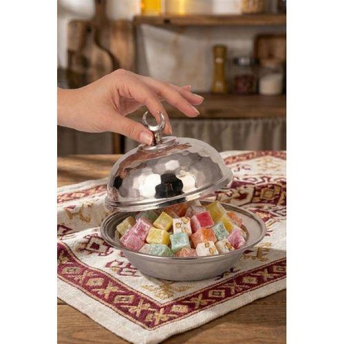 Turna Bakır Saka Yuvarlak Lokumluk 9 Cm El Dövme Nikel Turna5852-2