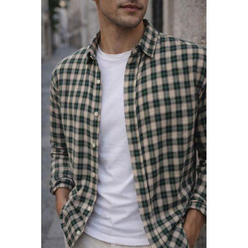 Jacob Kareli %100 Pamuklu Relaxed Fit Casual Giyim Ekose Erkek Gömlek - Yeşil