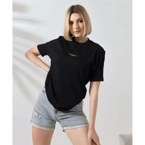 Pilelistore Unisex Bisiklet Yaka Baskılı Slim Fit T-Shirt - Siyah