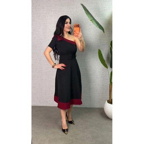 Kadın Tek Omuz Fiyonk Detaylı Midi Boy Elbise