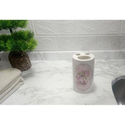 2 Adet Seramik Diş Fırçalık Bahar Desenli 7X7X11Cm Banyo Seti