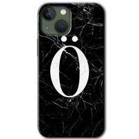 BeRa Aksesuar iPhone 13 Mini Kılıf Baskılı Kapak - Siyah Mermer Desenli Ö Harfi +Tam Kaplayan Mat Seramik