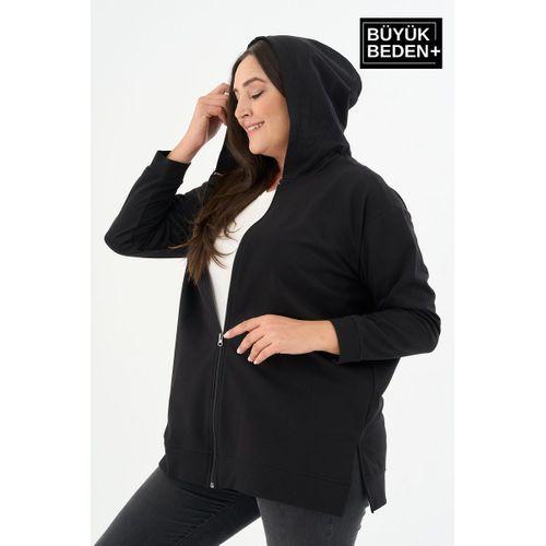 Kadın Tunik Büyük Beden Fermuarlı Kapşonlu Sweat Hırka SPR26BTK955