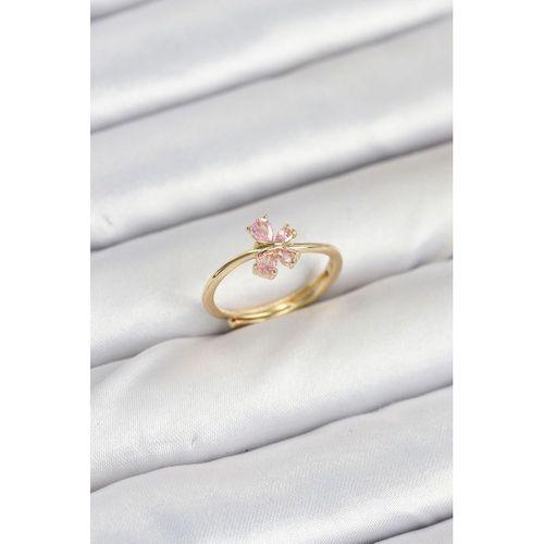 Pirinç Gold Renk Pembe Kelebek Kadın Yüzük