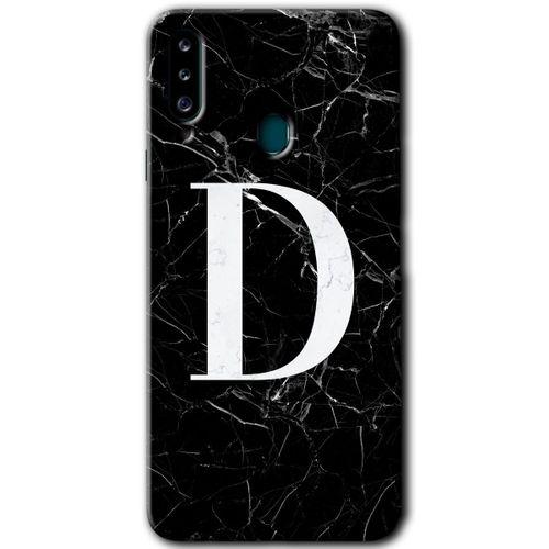 Potkal Hediye Fabrikası Samsung Galaxy A20s Kılıf HD Desen Baskılı Arka Kapak - Siyah Mermer Desenli D Harfi