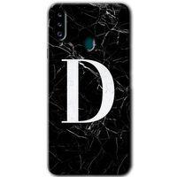 Potkal Hediye Fabrikası Samsung Galaxy A20s Kılıf HD Desen Baskılı Arka Kapak - Siyah Mermer Desenli D Harfi