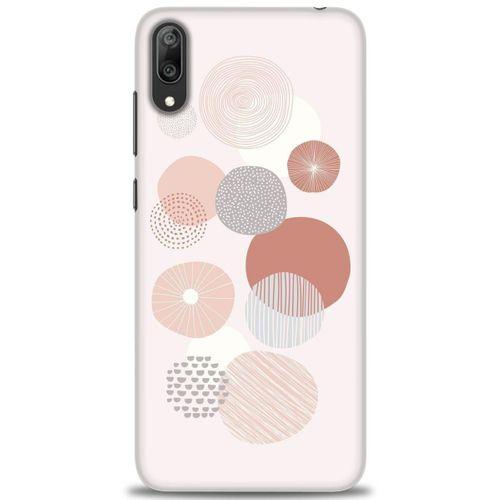 Huawei Y7 Prime 2019 Kılıf HD Baskılı Kılıf - Pembe Daireler + Tam Ekran Koruyucu