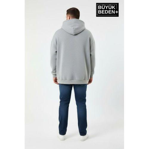 Erkek Büyük Beden İnce Kapşonlu Kollar Ve Etek Ribanalı Swatshırt SPR26BSW957