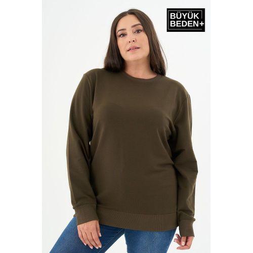 Kadın Büyük Beden Bisiklet Yaka İnce Sweatshirt – Regular Fit %64 Pamuklu SPR26BSWk956