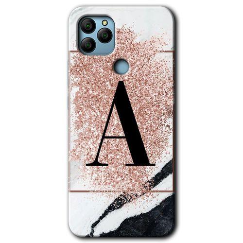MRCİLETİSİM General Mobile GM 22 Plus Kılıf HD Desen Baskı Arka Kapak+Temperli Cam-Pembe Mermer Desenli A Harfi