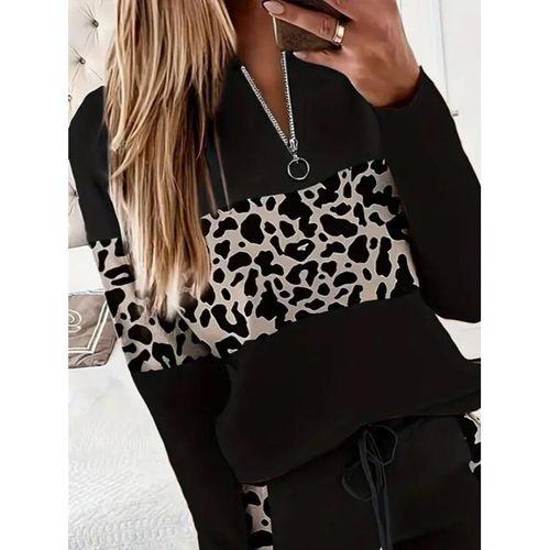 Kadın Uzun Kollu Fermuarlı Karışık Desenli Viskon Iki Iplik Bluz Ve Pantolon Ikili Takım