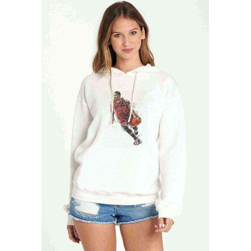 Bulls Basket Basketci Baskılı Beyaz Kadın Kapşonlu Sweatshirt