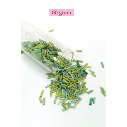 Uzun Boru Kesme Boncuk Çap 2mm Uzunluk 10 mm - 60 Gram - Yeşil Mavi - BNC289