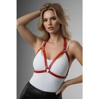 Kırmızı Göğüs Harness Suni Deri Zımba Detaylı - Brf25