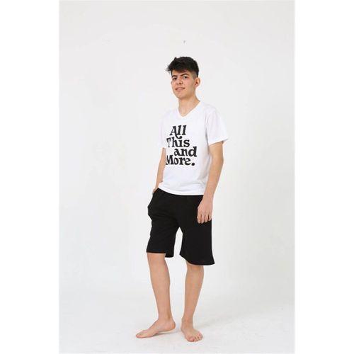 Erkek Genç Garson Boy Kısa Kol Beyaz Penye Şortlu Pijama Takımı