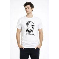 Erkek Atatürk Baskılı Tişört Kısa Kollu Bisiklet Yaka T-Shirt - Beyaz