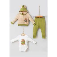 Bear Çizgili % 100 Pamuk Hırkalı 3'lü Bebek Takımı