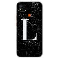 Xiaomi Redmi 9c Kılıf HD Desen Baskılı Arka Kapak + Temperli Cam - Siyah Mermer Desenli L Harfi