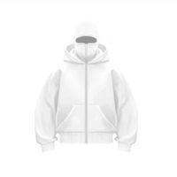 Samuray Ninja Çift Kapşonlu ZIP Fermuarlı Kanguru Çepli Tam Fermuarlı Hoodie Swetshirt - Beyaz