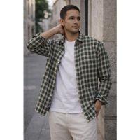 Jacob Kareli %100 Pamuklu Relaxed Fit Casual Giyim Ekose Erkek Gömlek - Yeşil