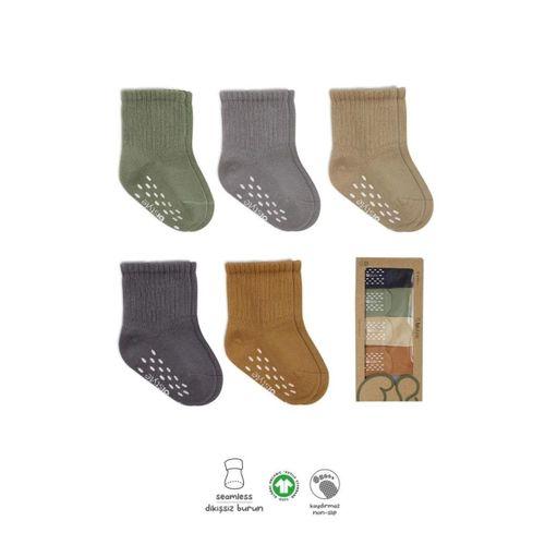 5'Li Penye Kaymaz Düz Soket Çorap 10121 Yeşil