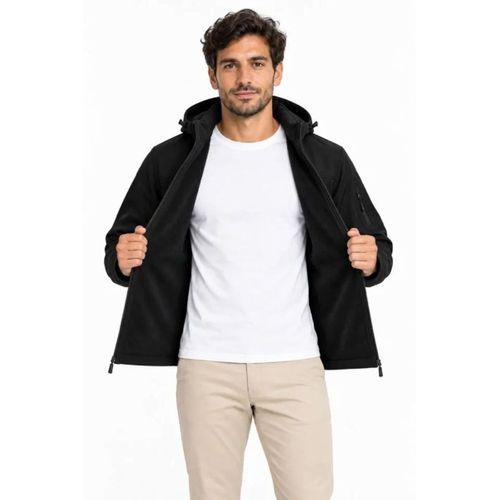 Erkek Su Geçirmez Softshell İçi Polar Astarlı Çıkarılabilir Kapüşonlu 4 Cepli Mont Ceket - Siyah