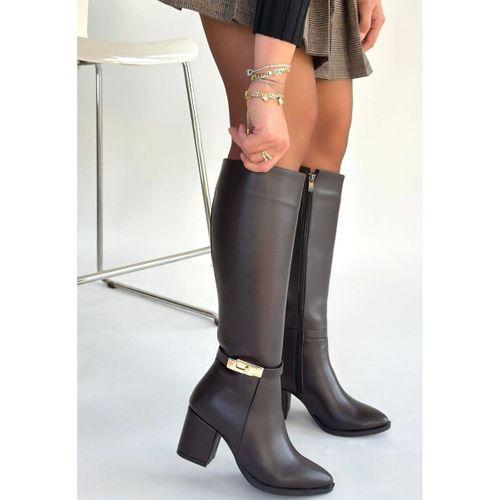 Jeoli Kahverengi Cilt Topuklu Çizme