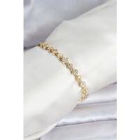 Pirinç Gold Renk VIP Seri Sıralı Yonca Model Zirkon Taşlı Kadın Bileklik