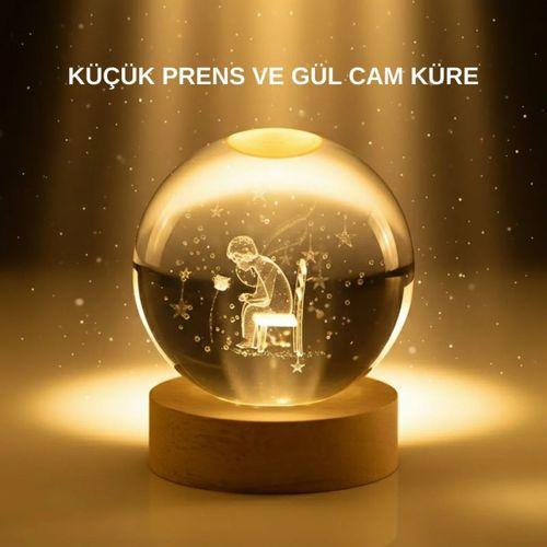 Küçük Prens Cam Küre Usb Işıklı Ahşap Standlı Büyük Boy