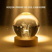 Küçük Prens Cam Küre Usb Işıklı Ahşap Standlı Büyük Boy