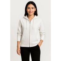 Üç İplik Kapüşonlu Tam Fermuarlı Kanguru Çepli SweatShirt Hoodie - Beyaz