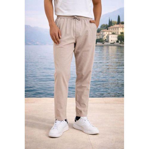 Meridian Kumaş Relaxed Fit %100 Pamuklu Jogger Erkek Yazlık Eşofman Altı Pantolon - Bej