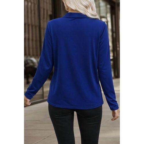 Kadın Uzun Kollu V Hakim Yaka Fermuar Detaylı Viskon Bluz