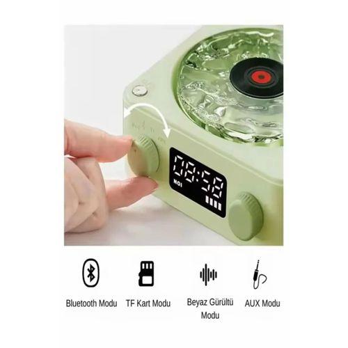 Waves Nostalji Plak Görünümlü Bluetooth Hoparlör 3d Ses Dalgası Retro Müzik Plak Yeşil