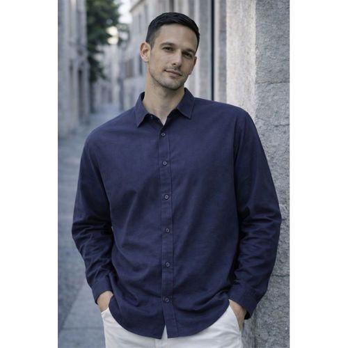 Faulkner Modal Kumaş Yakalı Uzun Kollu Yazlık Erkek Gömlek - Lacivert