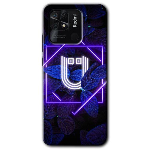 MRCİLETİSİM Xiaomi Redmi 10C Kılıf HD Desen Baskılı Arka Kapak + Temperli Cam - Dark Neon Yaprak Ü Harfi