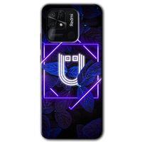 MRCİLETİSİM Xiaomi Redmi 10C Kılıf HD Desen Baskılı Arka Kapak + Temperli Cam - Dark Neon Yaprak Ü Harfi