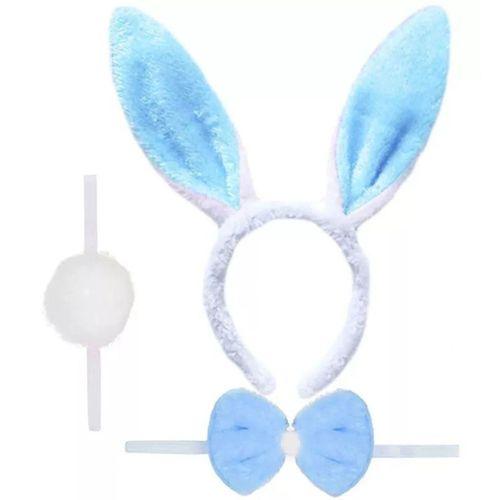 Tavşan Kostüm Seti Mavi Renk - Taç, Papyon, Ponpon, Kuyruk