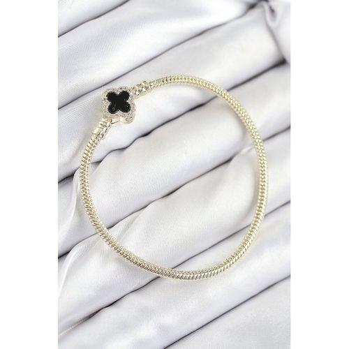 Pirinç Charm Zirkon Taşlı Yonca Model Gold Renk Kadın Bileklik