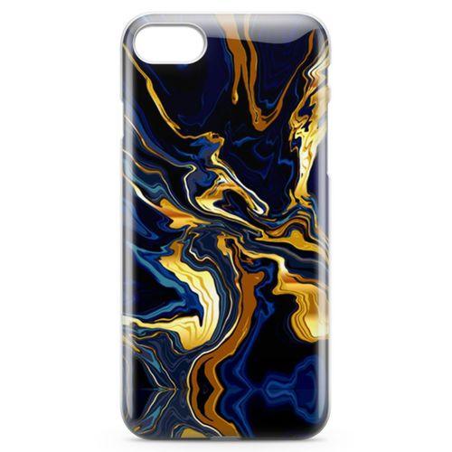 Apple iPhone 8 Kılıf Lacivert Kahve Mermer Arka Kapak Koruma Desenli Full Koruyucu
