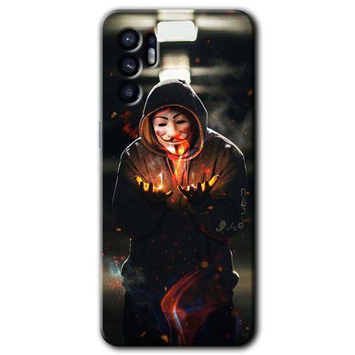 OPPO Oppo Reno 6 Kılıf HD Desen Baskılı Arka Kapak + Temperli Cam - V for Fire