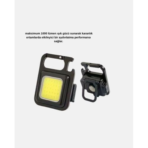 Şarjlı Cob Led Anahtarlık Fener – 4 Modlu, Manyetik Ve Katlanabilir Standlı