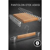 8 Adet Ahşap Pantolon Etek Askısı - Ayarlanabilir Gümüş Mandallı 36cm Organizer Set 719305