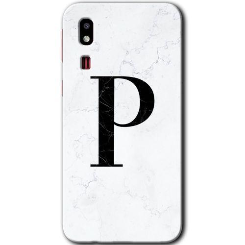 Galaxy A2 Core Kılıf HD Desen Baskılı Arka Kapak - Beyaz Mermer Desenli P Harfi
