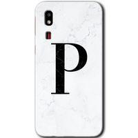 Galaxy A2 Core Kılıf HD Desen Baskılı Arka Kapak - Beyaz Mermer Desenli P Harfi