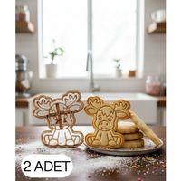 2Li Sevimli Geyik Kurabiye Kalıbı Yılbaşı Temalı Çift Parça Hamur Kesici Şeker ve Oyun Hamuru İçin