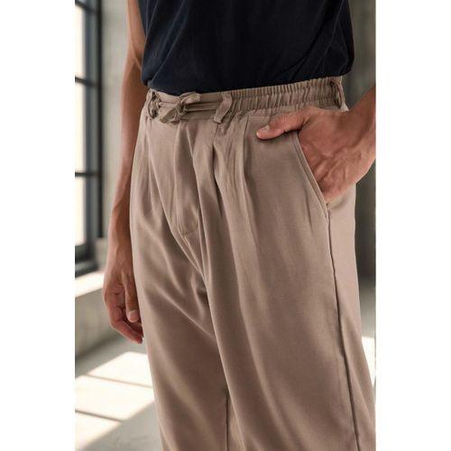 Bezayağı Kumaş Relax Fit Duble Paça Jogger Pantolon - Vizon