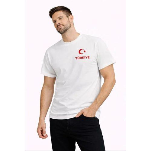 Erkek TÜRKİYE Ay Yıldız Baskılı Taraftar Forma T-Shirt - Beyaz