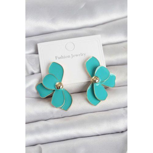 Turkuaz Mineli Lotus Model Pirinç Kadın Küpe